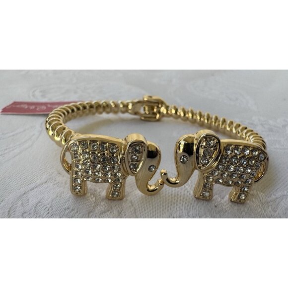 Lilly Pulitzer Elephant Cuff Bracelet Gold-tone Rhinestone Hinged Bracelet NWT - Picture 7 of 15